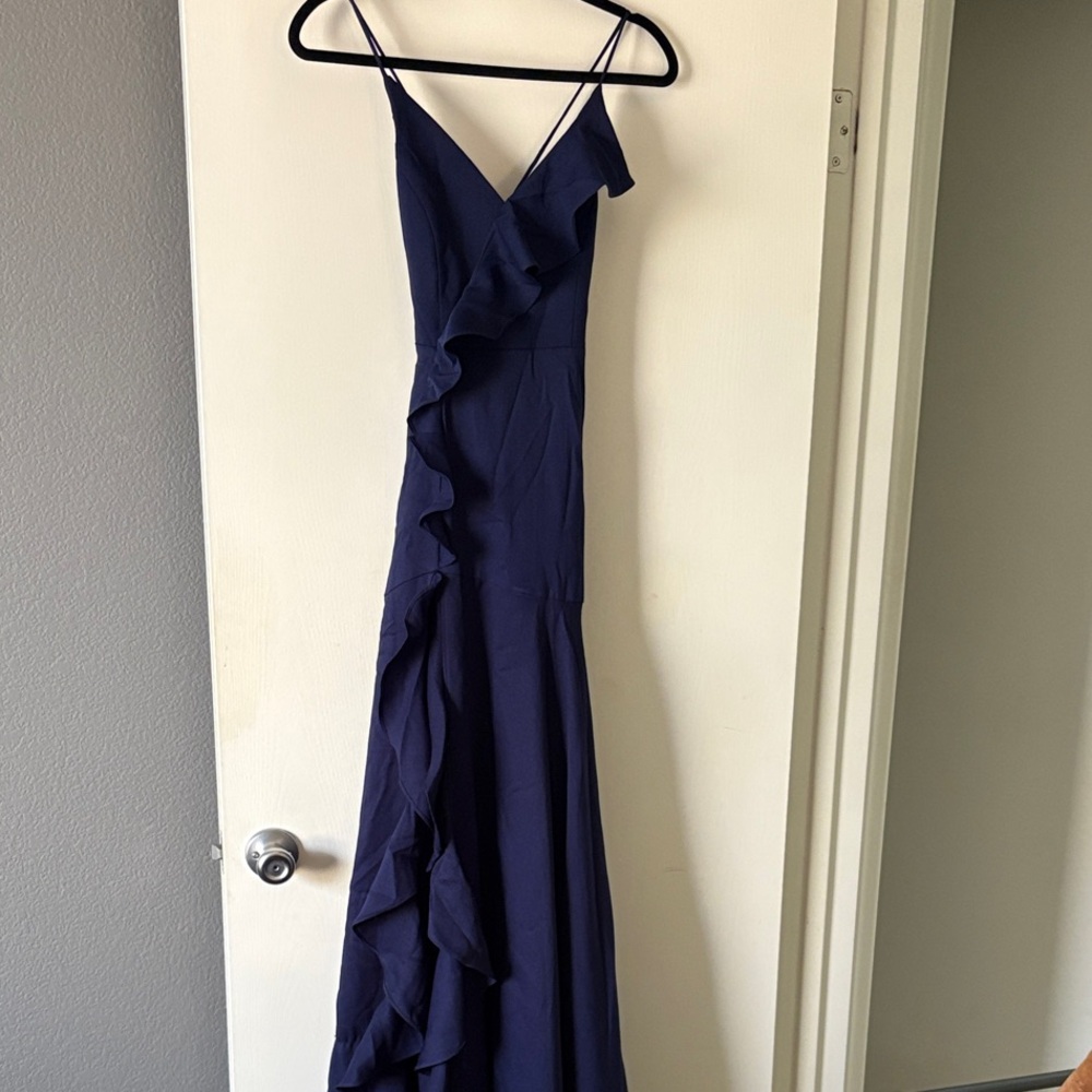 Minuet Petite Navy Maxi Dress with Ruffle Detail